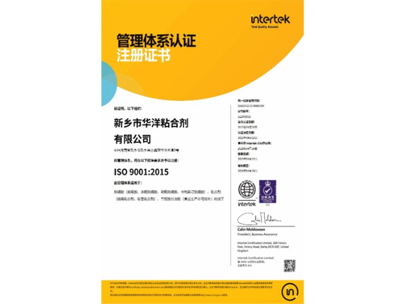 ISO 9001 管理体系认证注册证书